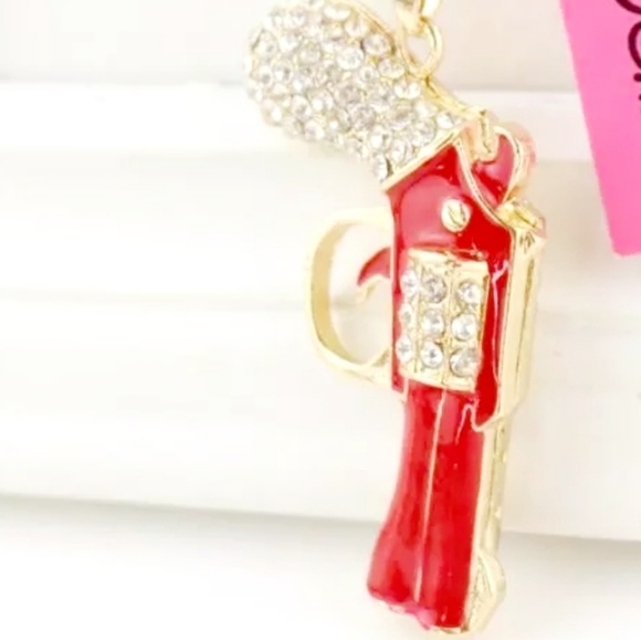 Gold Plated Red Crystal Gun/Pistol Pendant Necklace - Picture 6 of 16